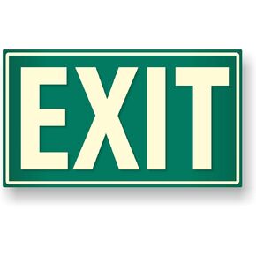Photoluminescent Exit Sign (Green) / UV Inks on Aluminum | HEAT Resistant | COLD Tolerant | WEATHER Proof. - MADE IN USA -