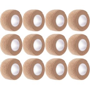 12 Pieces Self Adhesive Bandage Wrap Tape Stretch Self Adherent Cohesive Toe Tape for Sports, Wrist, Ankle, 5 Yards Each (Skin Color, 1 Inch)