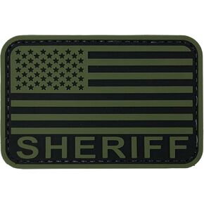 Sheriff Hat Patch US American Flag PVC Rubber Black and White 2x3 inch with Hook Fastener Backack for Vests Bags Backpacks Clothing Hats Caps (White, S 3"x2")