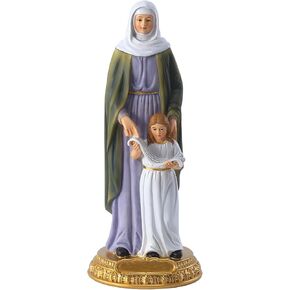 8.5" Resin Saint Anne with Mary Sculpture, Hand-Painted Full-Colo Madonna and Child Blessings Statue, Renaissance Religious Gift Figurine, Golden Base, Religious Art Collectible, Home Decor Gift