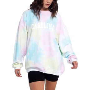 Chicka-d NCAA North Carolina Tar Heels Womens Tie Dye Corded Crew, Rainbow Tie-Dye, X-Large