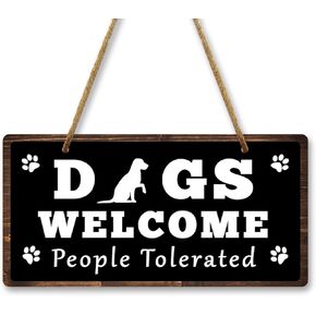 Dog Welcome Sign Pet Wall Sign for Home 10x5 Inch Dog Lover Gift Dog House Hanging Sign Farmhouse Door Sign for Front Door Living Room Wall Art Dogs Welcome People Tolerated Decor Double Sided Sign