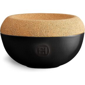 Emile Henry Made in France Cork Cover Salt Cellar, 5.8in Diameter, Crème