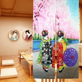 LIGICKY Noren Japanese Style Doorway Curtain Kyoto Geisha Girls at Fushimi Inari Shrine Long Type Door Tapestry for Home Decoration 33.5 x 59 inch