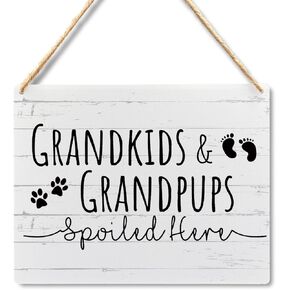 Absnfatu Grandkids and Grandpups Spoiled Here Sign - Gifts for Grandparents, Funny Grandparents Hanging Wooden Plaque, Grandparents Sign, Dog Grandma and Grandpa Gifts, 10x8