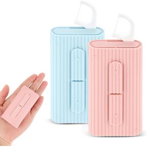 Portable Dental Floss Boxes, 2pcs Dental Floss Case Floss Pick Dispenser Refillable Floss Holder Travel Oral Care Tool for Teeth Cleaning 10 Adult Floss Picks in Each Case(Blue+Pink)