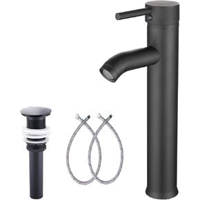 Black Bathroom Faucet Single Handle 1 Hole Tall Body Bathroom Vessel Sink Faucet Bathroom Vanity Faucet with Drain Assembly