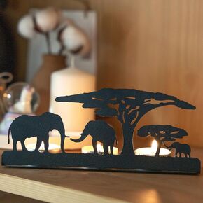 Metal Safari Elephants Tealight Candle Holder Silhouette Safari Theme Living Room & Meditation Space, Christmas, Wedding - Father's Day Gift