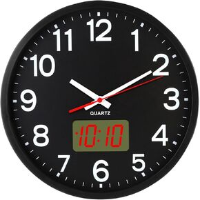 Wall Clocks Battery Operated,12'' Silent Wall Clock,Analog and Digital,LED/LCD Digits Display