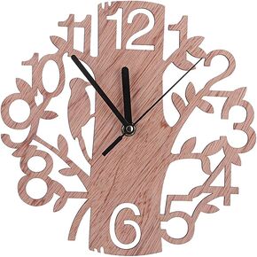 Creative Round Wooden Tree Wall Clock Modern Wall Silent Non Ticking Battery Operated Arabic Numerals Design Hanging Wooden for Indoor Outdoor Garden Home Decors Gift Brown 22cm