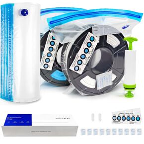YOOPAI Filament Storage Bags Kit 32 Pcs with Hand Pump, 10 Filament Vacuum Storage Bags Plus 10 Desiccants/Humidity Indicator Cards and 2 Clips, Filament Storage Box Designed for Filament Storage