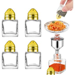 Set of 5 Mini Salt and Pepper Shakers Mini Spice Shaker Small Salt and Pepper Shakers 0.5 oz Glass Cube with Funnel for Wedding, Party, Restaurant, Home, Kitchen