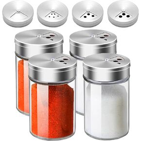 4pcs Salt and Pepper Shakers Set 3oz Glass Seasoning Containers with Adjustable Pour Holes for Table Salt Spice Dispenser