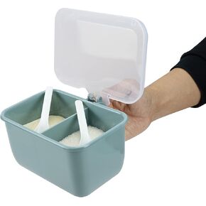 EIKS Plastic 2-Grid Condiment Container Seasoning Jar with Spoon and Lid for Sugar Slat Spice (Green)