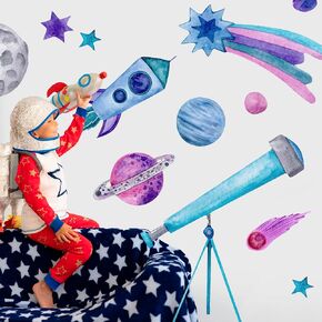 Outer Space Wall Decals Peel and Stick for Kids Wall Decals for Bedroom, Playroom Wall Decals, Wall Stickers for Living Room, Kids Wall Stickers, Kids Wall Decals