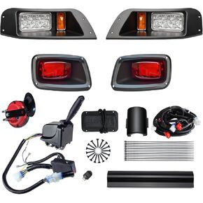 Golf Cart Deluxe Light Kit for EZGO TXT,12V Street Legal Golf Cart Upgrade Headlights Taillights Kit for EZGO TXT Led Light 1996-2013 with Turn Signals Hazard Light Switch Horn Brake Pad