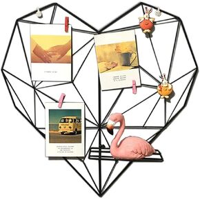 Creative Heart Shape Iron Grid Photo Wall Picture Display Hanging Panel Wall Photo Message Board Metal Shelves (Iron-Black)