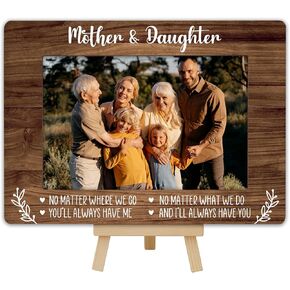 Mother & Daughter 4x6 Photo Frame, Mom Wooden Picture Frame with Easel Stand, Mother Daughter Gifts for Table Decor Display -C08