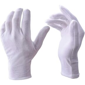 12 Pairs White Cotton Gloves Soft Cloth Dust Gloves Hand Gloves Work for Men Women Art Crafting Handling, Eczema, BBQ, Coin Jewelry Watch Inspection, Dry Hands Sleeping, Archival Gloves, Medium