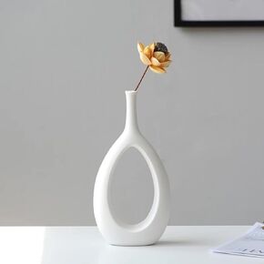 VCS Hollow Abstract Modern Ceramic Nordic Minimalistic Unique Artificial Large Black Flower Vase, Decorative Home Accents,Living Room, Dining Room Bedroom, Wedding or Housewarming Gift (Black, Large)