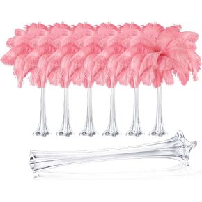meekoo 6 Pcs Eiffel Tower Vases for Centerpieces with Ostrich Feathers 20 Inch Tall Skinny Vase Clear Glass Vase Extra Large Long Flower Vase for Wedding Flower Arrangement Home Decoration(Black)