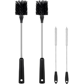 [2 Pack] Water Bottle Brushes, Stainless Steel Long Handle Baby Bottle Scrub Cleaning Brush for Sports Bottles, Cups, Dishes, Coffee Mugs, Glasswares, Tumblers, Wine Decanters