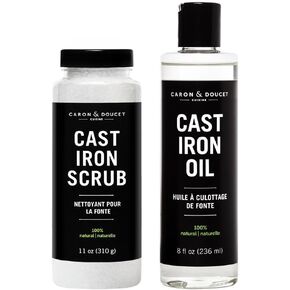 Caron Doucet - Cast Iron Care Seasoning Bundle - Cast Iron Oil & Cast Iron Scrub - 100% Plant Based Formulation - Helps Maintain Seasoning on All Cast Iron Cookware.