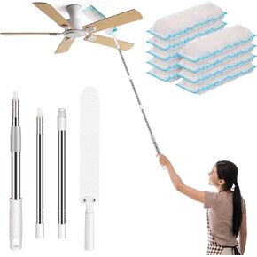 9 Pack Bendable Long Feather Duster Kit with 17-to-63 Inch Extension Pole, Microfiber Removable High Ceiling Fan Dusters with Telescopic Pole, Cobweb Duster, Indoor & Outdoor Extendable Duster
