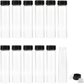50ml Clear Glass Vials with Screw Caps and Plastic Stoppers, Small Liquid Sample Glass Test Tubes, Leak-Proof Glass Bottles, 25PCS