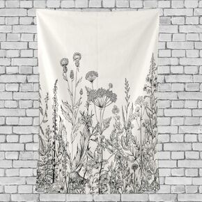 One Bear Botanical Tapestry, Vintage Colorful Herbs and Wild Flowers Floral Border Vertical Wall Hanging Polyester Wall Art Tapestry Headboard Home Decor for Living Room Bedroom 60X40 Inch