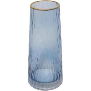 Cylinder Glass Vase with Gold Rim, for Flowers (Blue)