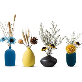 Small Ceramic Vase Decorative, Set of 4 Flower Bud Vases