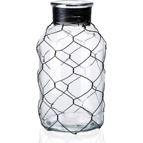 Diamond Star Decorative Glass Vase Chicken Wire Wrap Flower Vase for Home Decor (4" X 8")