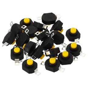 PATIKIL Latching Push Button Switch, 20 Pcs YT-1412-KD Flat Pin with Hole On/Off Self-Lock 30V 0.5A Micro Switch for Flashlight Light Wall Outlet, Black