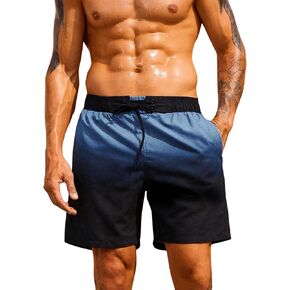 OYOANGLE Men's Ombre Drawstring Waist Swim Trunks Boho Beach Shorts with Pockets