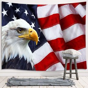 American Flag Tapestry, USA Bald Eagle Stars and Stripes Flag Hippie Tapestry Wall Hanging for Bedroom, Independence Day Fourth of July Tapestries Poster Blanket College Dorm Home Decor (71X60 Inch)