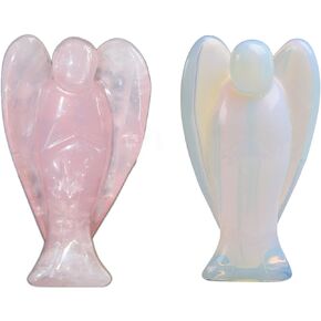 Healing Crystal Angel Figurine Natural Gemstone Hand Carved Pocket Peace Guardian Angel Statue Reiki Healing Crystals Desk Ornament Home Decorations （2 pcs）