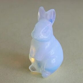 Cute Hand Carved Gemstone Crystal Rabbit Bunny Figurine Animal Carving Statue Home Decor 1.5'' (Black Obsidian)