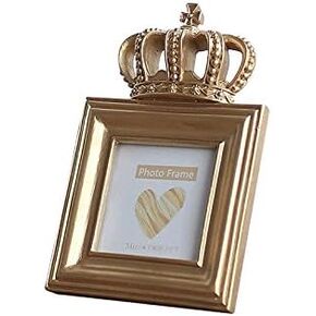 Gold Color Luxury Style Crown Shape Resin Picture Frame 4x6 Inch Rectangle Bachelor Style Wall Hanging/Desktop Photo Frame … (4 Inch Square)