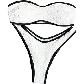 SHENHE Women's Strapless Swimsuits High Cut Cheeky 2 Piece Bandeau Flower Bikini Set