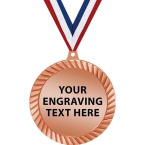 2.5" Bronze Diamond Cut Engraving Medal Award with Neck Ribbon, Custom Free Engraving