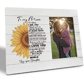 I Love You Mom Gift Picture Plaque Décor, Picture Framed Gift Wood Plaque Sign, Rustic Style Wooden Tabletop Mom Photo Frame, Beautiful Photo Frame Gift for Mum, Mother’ Day Gift from Son