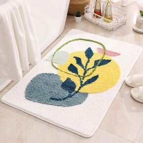 Bath mat Rug Boho Plant Abstract Art Brown Washable Bathroom Rugs,Non-Slip Shaggy Water Absorbent Flocking Microfiber Soft Fluffy Botanical Bathmats Doormats Rectangle Small 15x23 inch