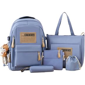 Kawaii Canvas Backpack Set - 5 Pieces Student Pack with Cute Squirrel Accessories, Ideal Schoolbag for Teen Girls, Essential Back to School Gear, A Black in Saudi Arabia