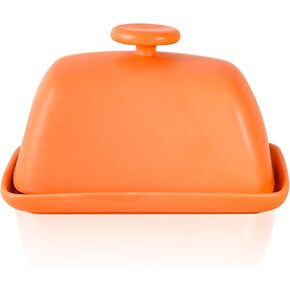 Yundu Ceramics Butter Dish with Lid for Countertop,Butter Keeper Container, 6.3″ Long-4.1″ Wide - Matte Blue
