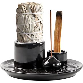 4 in 1 Incense Burner Holder, Palo Santo Holder, Ceramic Ash Catcher Tray for Meditation Room, Candle Holder for Burning Sage (Speckled Red)
