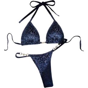 Women's Ribbed Triangle Thong Bikini Set Sexy Two Piece Swimwear Bathing Suit Swimsuit