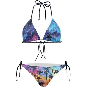 Women's Girls High Waist Halter Bikini Set Two Piece Swimsuits String Triangle Bikini Sets
