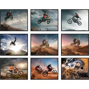 BigWig Prints Dirt Bike Poster Set - Dirt Bike Decor, Dirt Bike Posters, Dirt Bike Room Decor For Boys, Motocross Poster, Dirtbike Room Decor, Dirt Bike Wall Decor Gifts - Unframed Set Of 9 (8x10")