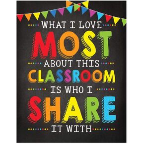 Andaz Press School Classroom Teacher Wall Art Poster Signs, 8.5x11-inch, What I Love Most About This Classroom Is Who I Share It With, 1-Pack, Unframed, Motivational Classroom Sign Classroom Posters